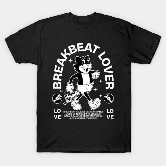 BREAKBEAT  - Lover Retro Mascot Cat (white) T-Shirt by DISCOTHREADZ 